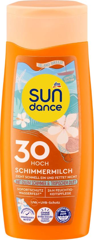 SUNDANCE Island Breeze mlijeko za sunčanje sa shimmerom SPF 30: Vodootporna formula s tropskim mirisom koja naglašava preplanulost uz 24-satnu hidrataciju.