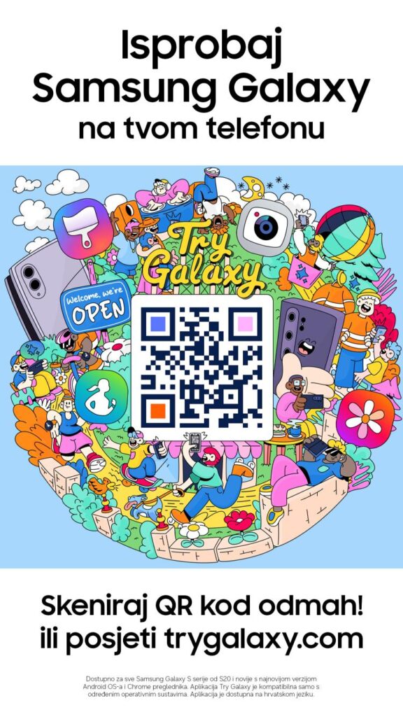 Skeniraj QR kod i isprobaj kako prevoditi na putovanju uz Samsung Galaxy AI značajke u Try Galaxy aplikaciji.