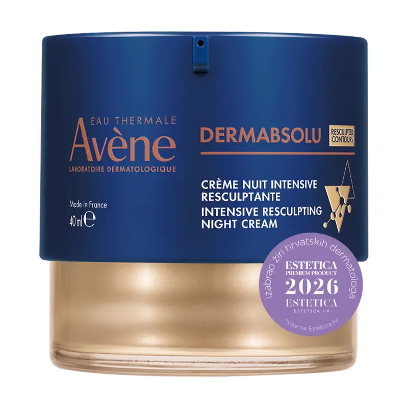 Avène DermAbsolu Intenzivna noćna krema za preoblikovanje plavo pakiranje proizvoda.