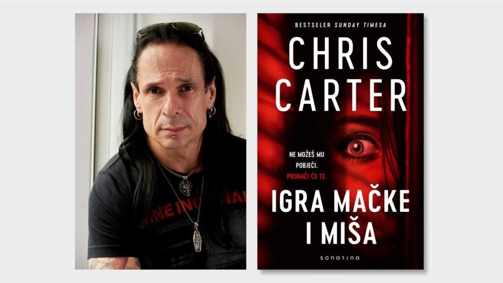 Chris Carter Zagreb: Autor Chris Carter i naslovnica knjige Igra mačke i miša.