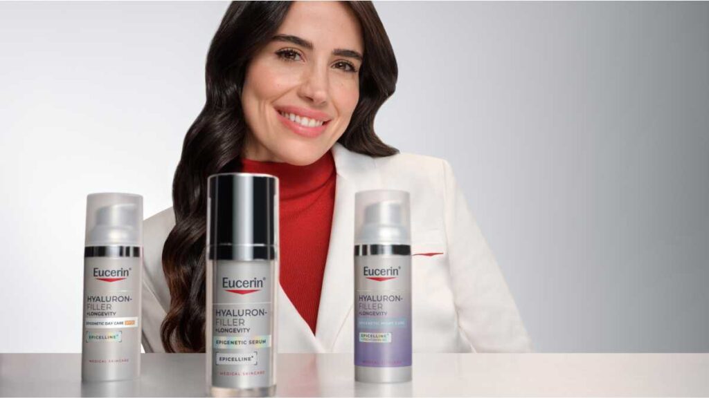 Eucerin predstavlja prvu Epigenetic rutinu njege kože Eucerin Epigenetic rutina – proizvodi Hyaluron-Filler +Longevity linije uz ženu s mladenačkom i sjajnom kožom.
