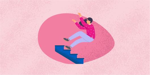 Ilustracija žene koja gubi ravnotežu kao metafora za hormonski disbalans i dominaciju estrogena.