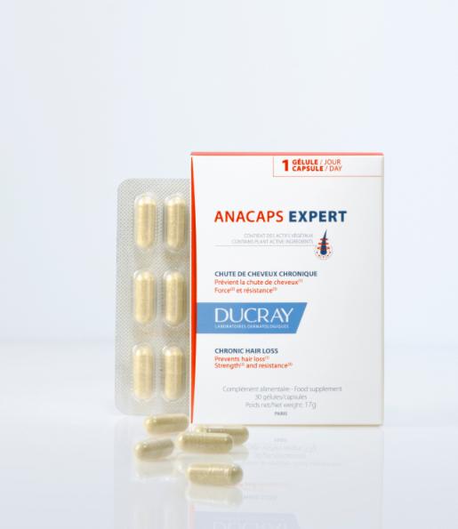 Ducray Anacaps Expert kapsule s aminokiselinama, biljkama, vitaminima i mineralima koji doprinose održavanju zdravlja kose i noktiju.