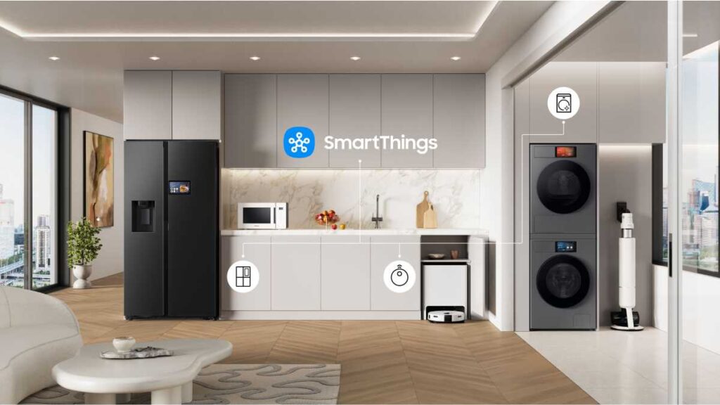 Perilica rublja koja zna što je u bubnju: kako umjetna inteligencija mijenja pranje rublja Moderno opremljen dom i Samsung pametna perilica rublja povezana putem SmartThings aplikacije.